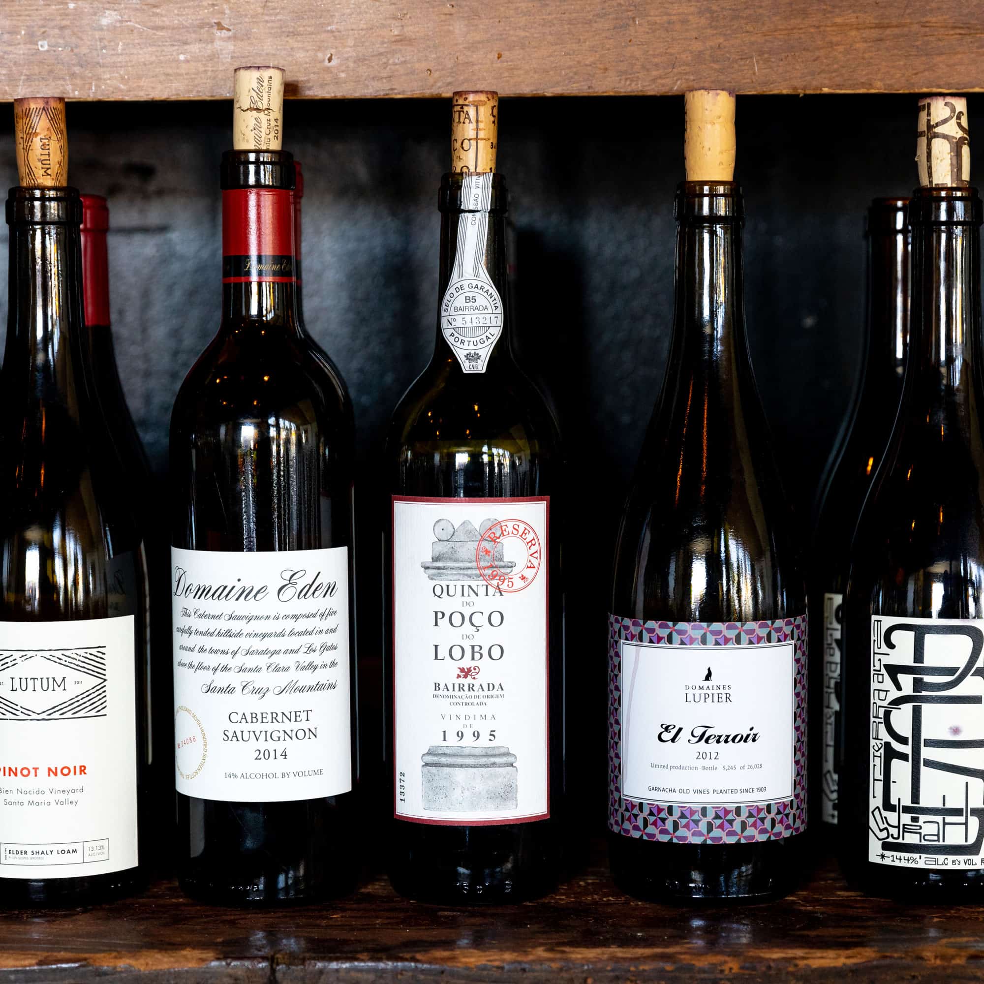 A variety of wine bottles at the bar